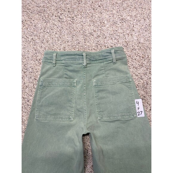 Zara The Marine High-Rise Straight Wide Leg Raw Hem Lime Green 4 - Picture 7 of 10